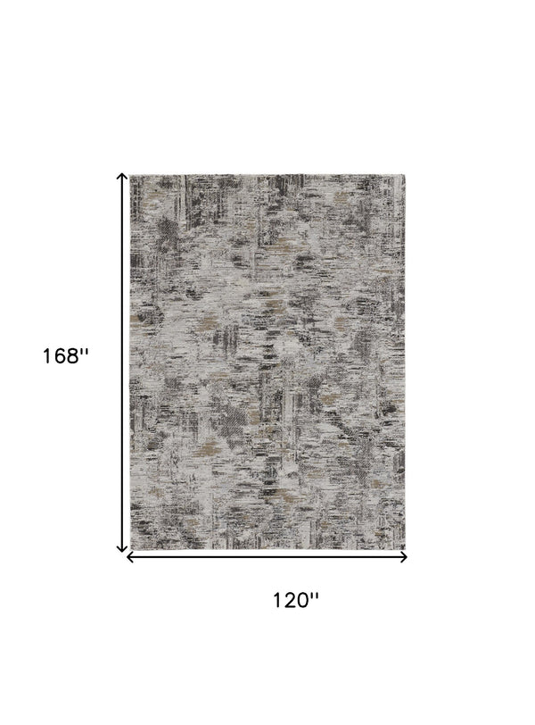 Homeroots 10' X 14' Gray And Ivory Abstract Power Loom Distressed Area Rug Ivory,Gray,Brown Polypropylene 514936