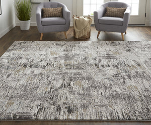 Homeroots 10' X 14' Gray And Ivory Abstract Power Loom Distressed Area Rug Ivory,Gray,Brown Polypropylene 514936