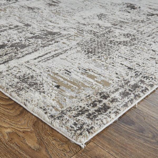 Homeroots 10' X 14' Gray And Ivory Abstract Power Loom Distressed Area Rug Ivory,Gray,Brown Polypropylene 514936