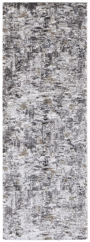 Homeroots 8' Runner Gray And Ivory Abstract Power Loom Distressed Runner Rug Ivory,Gray,Brown Polypropylene 514937