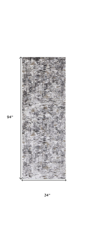 Homeroots 8' Runner Gray And Ivory Abstract Power Loom Distressed Runner Rug Ivory,Gray,Brown Polypropylene 514937