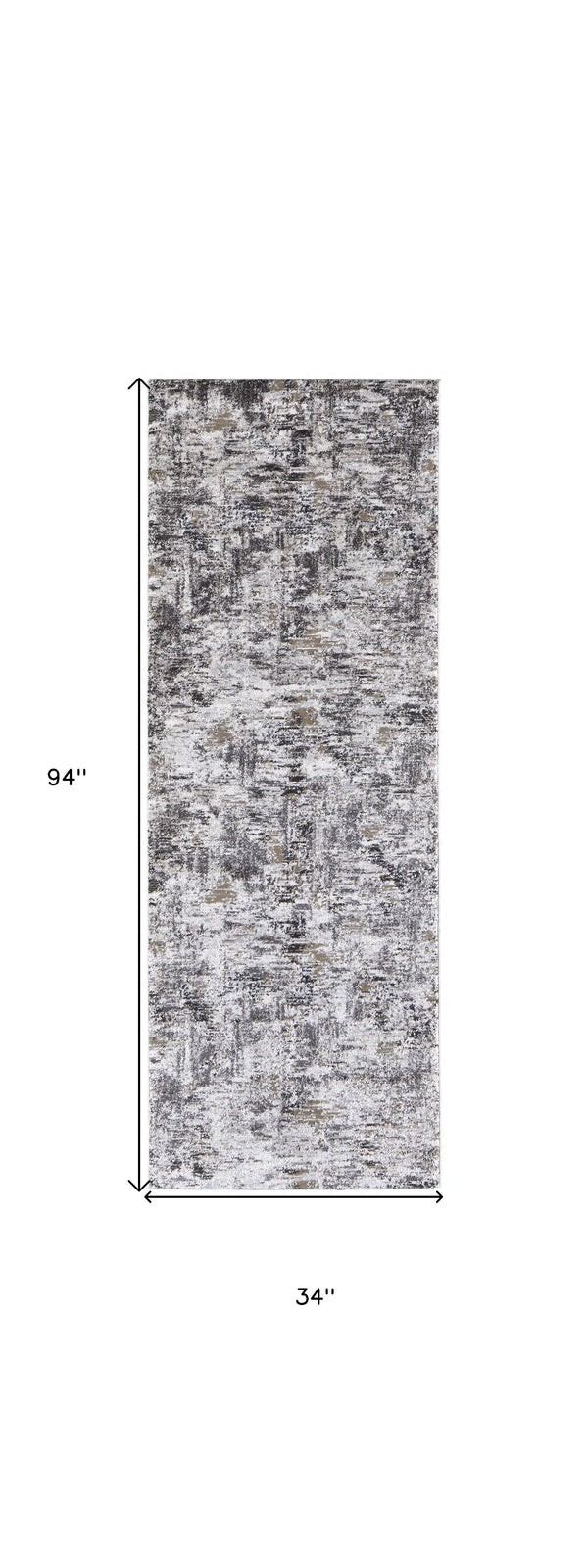Homeroots 8' Runner Gray And Ivory Abstract Power Loom Distressed Runner Rug Ivory,Gray,Brown Polypropylene 514937