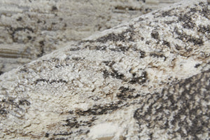 Homeroots 12' X 15' Ivory Gray And Brown Abstract Power Loom Distressed Stain Resistant Area Rug Ivory,Gray,Brown Polypropylene 514938