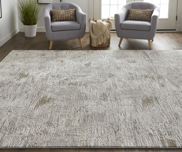 Homeroots 4' X 6' Gray And Ivory Abstract Power Loom Distressed Area Rug Ivory,Gray,Tan Polypropylene 514939