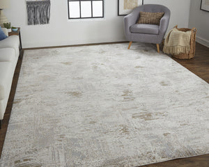 Homeroots 8' X 10' Gray And Ivory Abstract Power Loom Distressed Area Rug Ivory,Gray,Tan Polypropylene 514941