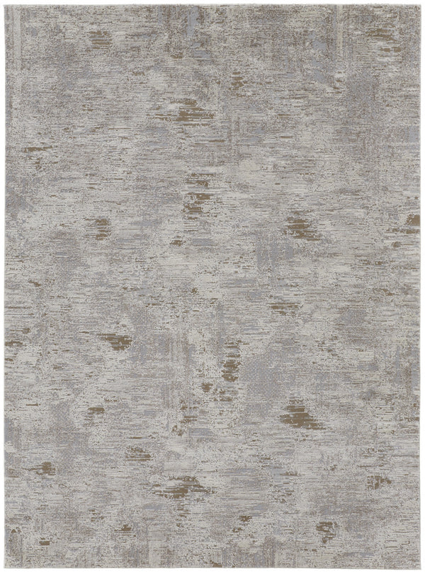 Homeroots 10' X 14' Gray And Ivory Abstract Power Loom Distressed Area Rug Ivory,Gray,Tan Polypropylene 514944