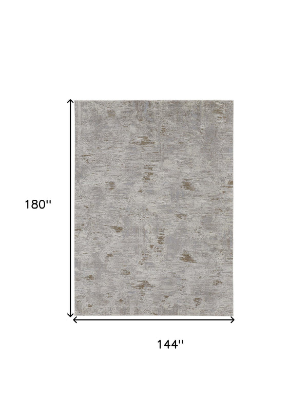 Homeroots 12' X 15' Gray And Ivory Abstract Power Loom Distressed Area Rug Ivory,Gray,Tan Polypropylene 514946