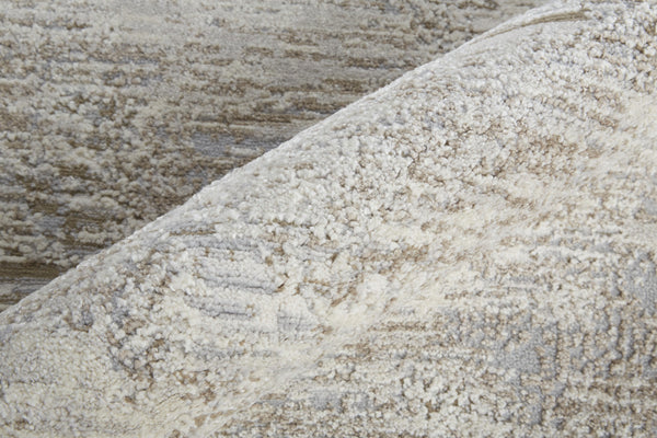 Homeroots 12' X 15' Gray And Ivory Abstract Power Loom Distressed Area Rug Ivory,Gray,Tan Polypropylene 514946