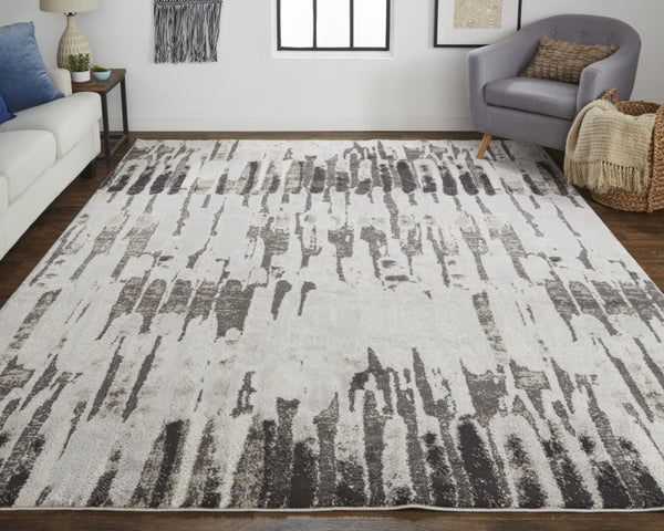 HomeRoots 4' Gray and Ivory Abstract Area Rug - Contemporary Power Loom Design, Stain-Resistant & Durable 4' X 6' 514947