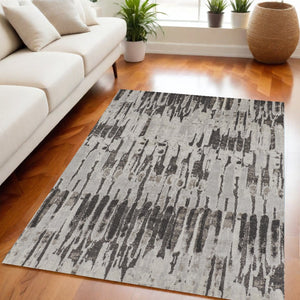HomeRoots 4' Gray and Ivory Abstract Area Rug - Contemporary Power Loom Design, Stain-Resistant & Durable 5' X 8' 514948