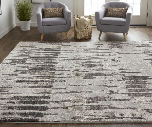 HomeRoots 4' Gray and Ivory Abstract Area Rug - Contemporary Power Loom Design, Stain-Resistant & Durable 5' X 8' 514948