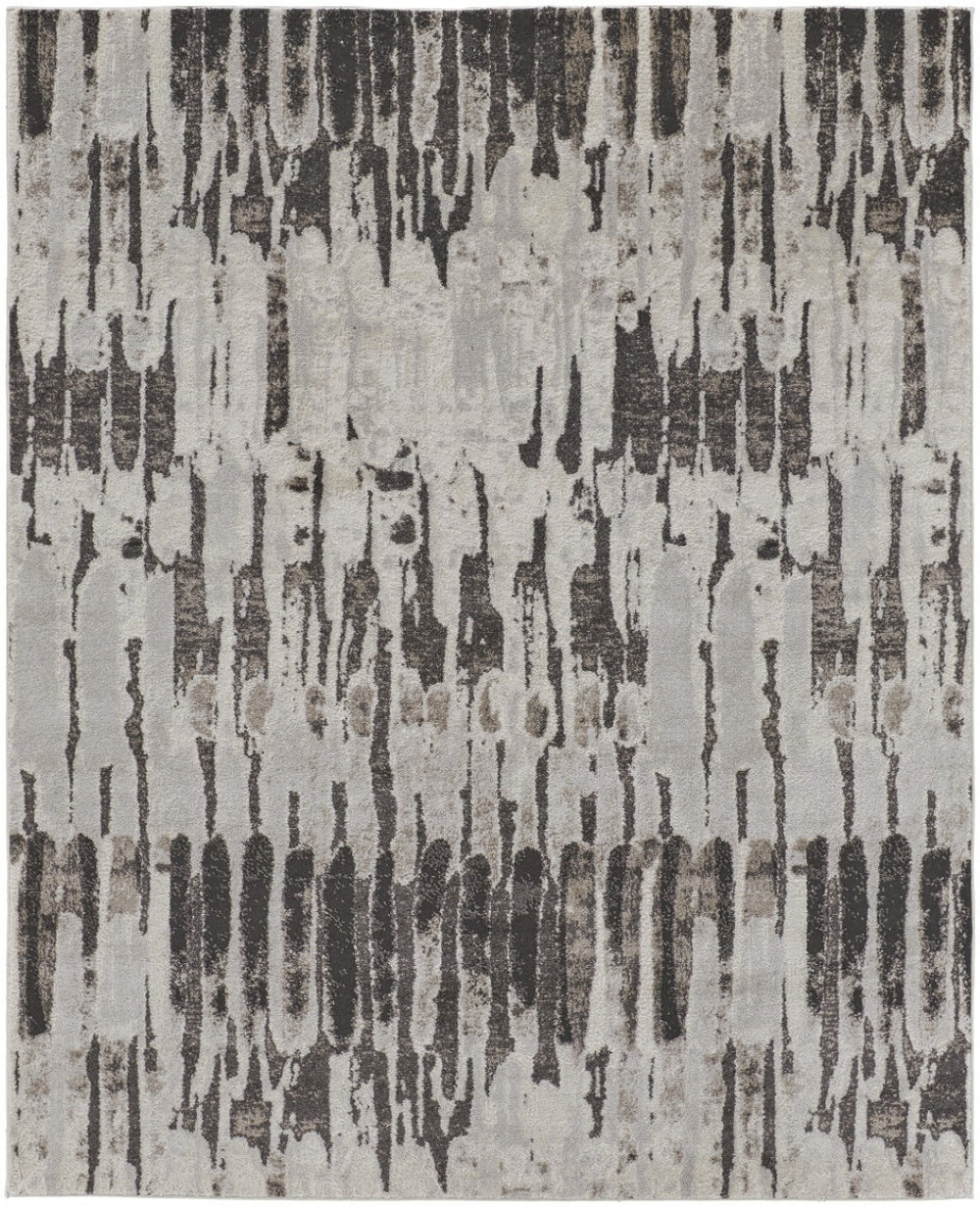 HomeRoots 4' Gray and Ivory Abstract Area Rug - Contemporary Power Loom Design, Stain-Resistant & Durable 8' X 10' 514949