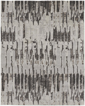 HomeRoots 4' Gray and Ivory Abstract Area Rug - Contemporary Power Loom Design, Stain-Resistant & Durable 7' X 10' 514950