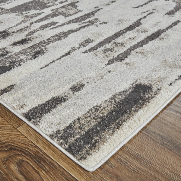HomeRoots 4' Gray and Ivory Abstract Area Rug - Contemporary Power Loom Design, Stain-Resistant & Durable 7' X 10' 514950
