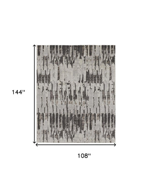 HomeRoots 4' Gray and Ivory Abstract Area Rug - Contemporary Power Loom Design, Stain-Resistant & Durable 9' X 12' 514951
