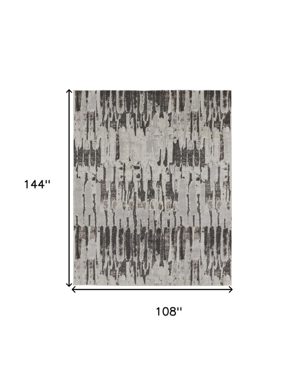HomeRoots 4' Gray and Ivory Abstract Area Rug - Contemporary Power Loom Design, Stain-Resistant & Durable 9' X 12' 514951