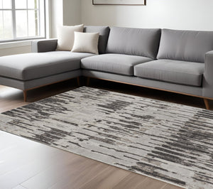 HomeRoots 4' Gray and Ivory Abstract Area Rug - Contemporary Power Loom Design, Stain-Resistant & Durable 9' X 12' 514951
