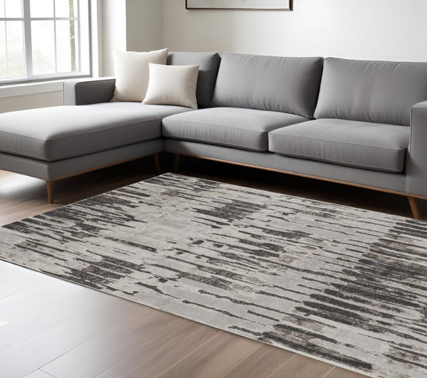 HomeRoots 4' Gray and Ivory Abstract Area Rug - Contemporary Power Loom Design, Stain-Resistant & Durable 9' X 12' 514951