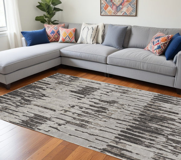 HomeRoots 4' Gray and Ivory Abstract Area Rug - Contemporary Power Loom Design, Stain-Resistant & Durable 10' X 14' 514952