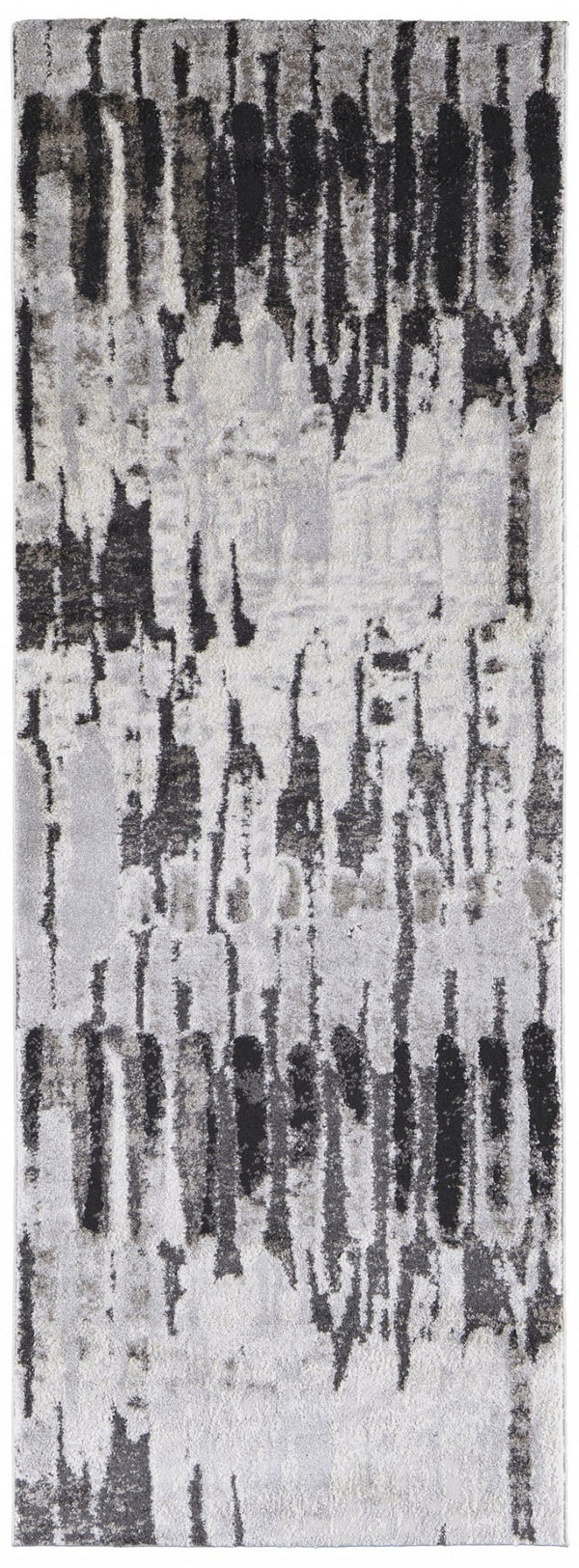 HomeRoots 4' Gray and Ivory Abstract Area Rug - Contemporary Power Loom Design, Stain-Resistant & Durable 8' Runner 514953