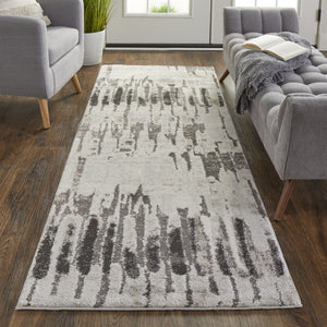 HomeRoots 4' Gray and Ivory Abstract Area Rug - Contemporary Power Loom Design, Stain-Resistant & Durable 8' Runner 514953
