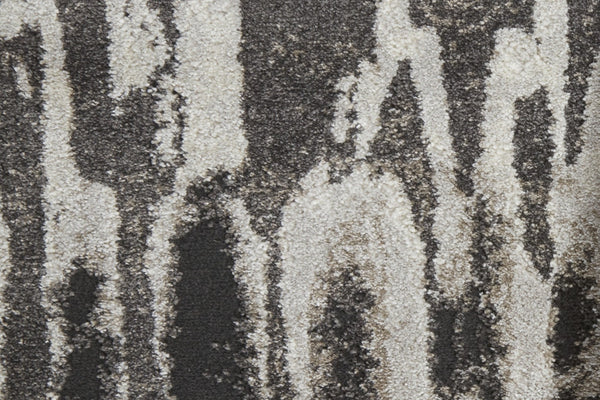 HomeRoots 4' Gray and Ivory Abstract Area Rug - Contemporary Power Loom Design, Stain-Resistant & Durable 8' Runner 514953