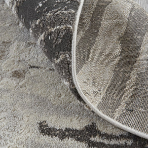 HomeRoots 4' Gray and Ivory Abstract Area Rug - Contemporary Power Loom Design, Stain-Resistant & Durable 8' Runner 514953