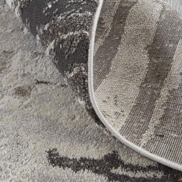 HomeRoots 4' Gray and Ivory Abstract Area Rug - Contemporary Power Loom Design, Stain-Resistant & Durable 8' Runner 514953