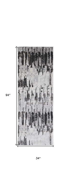 HomeRoots 4' Gray and Ivory Abstract Area Rug - Contemporary Power Loom Design, Stain-Resistant & Durable 8' Runner 514953