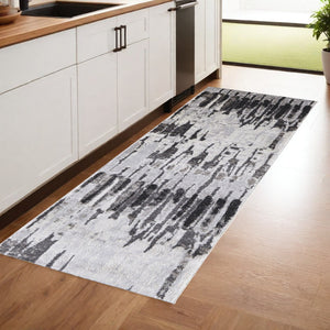 HomeRoots 4' Gray and Ivory Abstract Area Rug - Contemporary Power Loom Design, Stain-Resistant & Durable 8' Runner 514953