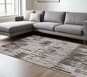 HomeRoots 4' Gray and Ivory Abstract Area Rug - Contemporary Power Loom Design, Stain-Resistant & Durable 12' X 15' 514954