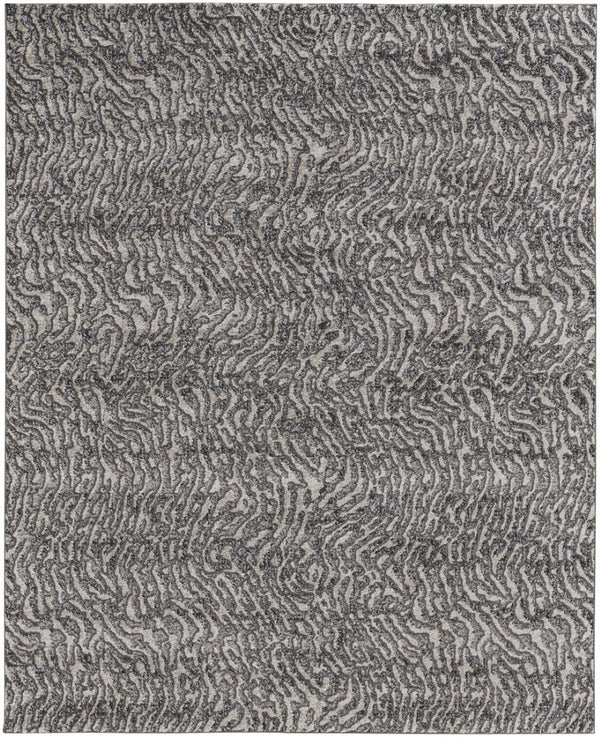 HomeRoots 4' Gray and Ivory Abstract Area Rug - Stylish, Stain-Resistant Power Loom Design for Modern Homes 4' X 6' 514955