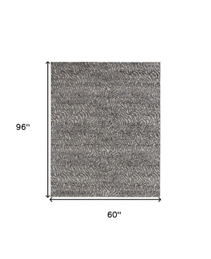 HomeRoots 4' Gray and Ivory Abstract Area Rug - Stylish, Stain-Resistant Power Loom Design for Modern Homes 5' X 8' 514956