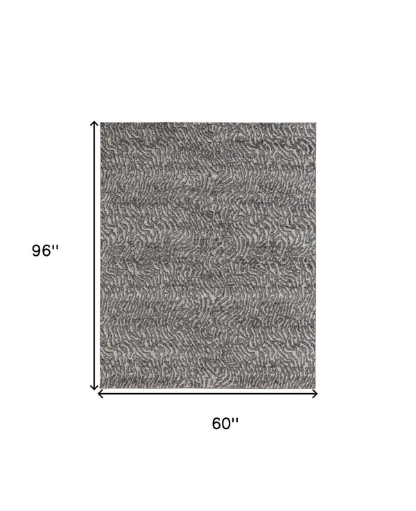HomeRoots 4' Gray and Ivory Abstract Area Rug - Stylish, Stain-Resistant Power Loom Design for Modern Homes 5' X 8' 514956