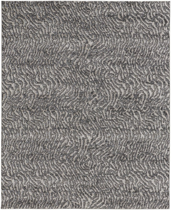 HomeRoots 4' Gray and Ivory Abstract Area Rug - Stylish, Stain-Resistant Power Loom Design for Modern Homes 7' X 10' 514958