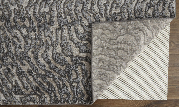 HomeRoots 4' Gray and Ivory Abstract Area Rug - Stylish, Stain-Resistant Power Loom Design for Modern Homes 9' X 12' 514959