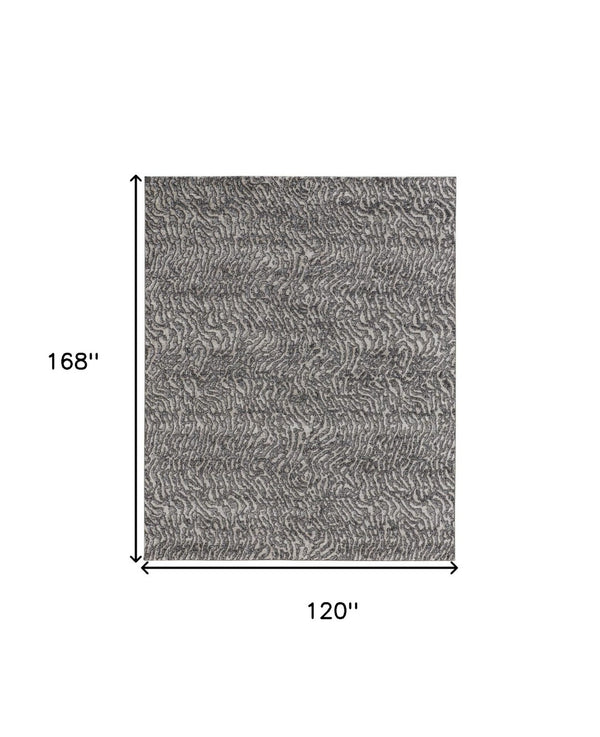 HomeRoots 4' Gray and Ivory Abstract Area Rug - Stylish, Stain-Resistant Power Loom Design for Modern Homes 10' X 14' 514960