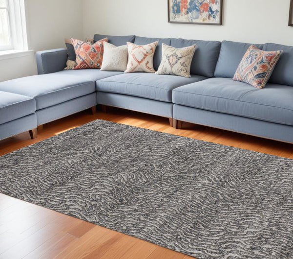 HomeRoots 4' Gray and Ivory Abstract Area Rug - Stylish, Stain-Resistant Power Loom Design for Modern Homes 10' X 14' 514960
