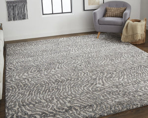 HomeRoots 4' Gray and Ivory Abstract Area Rug - Stylish, Stain-Resistant Power Loom Design for Modern Homes 10' X 14' 514960