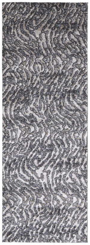 HomeRoots 4' Gray and Ivory Abstract Area Rug - Stylish, Stain-Resistant Power Loom Design for Modern Homes 8' Runner 514961