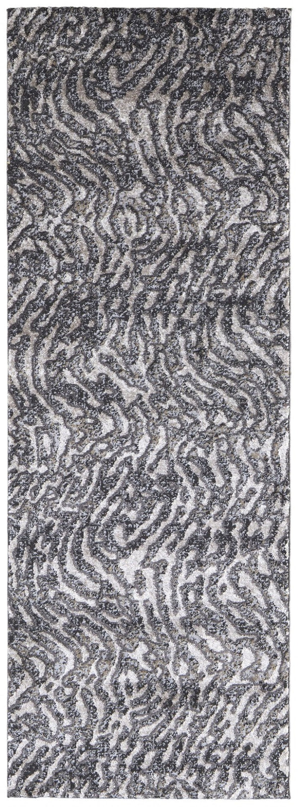 HomeRoots 4' Gray and Ivory Abstract Area Rug - Stylish, Stain-Resistant Power Loom Design for Modern Homes 8' Runner 514961