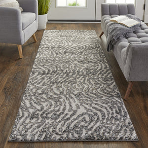 HomeRoots 4' Gray and Ivory Abstract Area Rug - Stylish, Stain-Resistant Power Loom Design for Modern Homes 8' Runner 514961