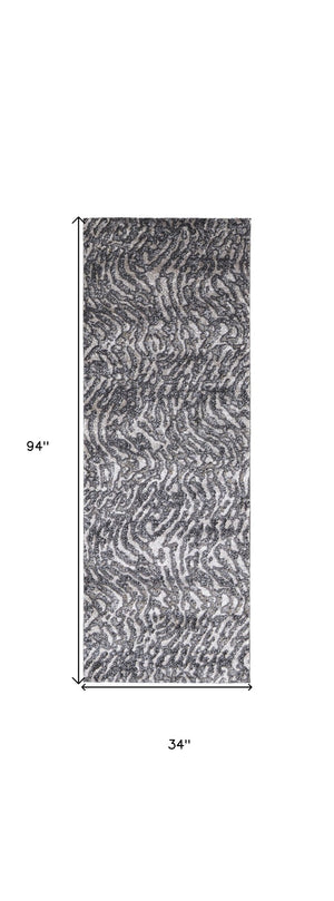 HomeRoots 4' Gray and Ivory Abstract Area Rug - Stylish, Stain-Resistant Power Loom Design for Modern Homes 8' Runner 514961