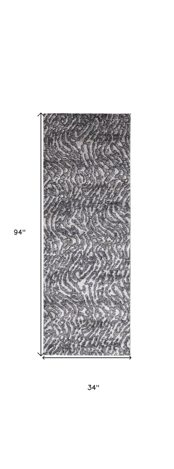 HomeRoots 4' Gray and Ivory Abstract Area Rug - Stylish, Stain-Resistant Power Loom Design for Modern Homes 8' Runner 514961