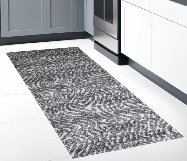 HomeRoots 4' Gray and Ivory Abstract Area Rug - Stylish, Stain-Resistant Power Loom Design for Modern Homes 8' Runner 514961