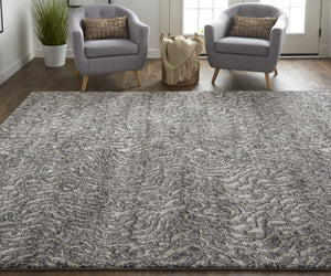 HomeRoots 4' Gray and Ivory Abstract Area Rug - Stylish, Stain-Resistant Power Loom Design for Modern Homes 12' X 15' 514962