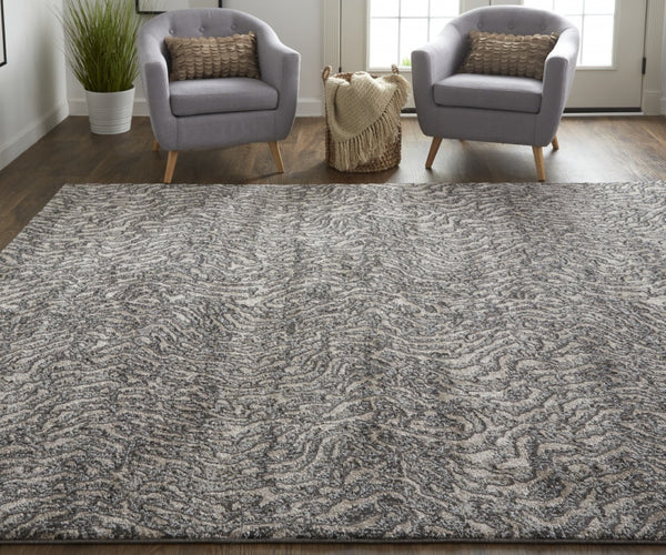 HomeRoots 4' Gray and Ivory Abstract Area Rug - Stylish, Stain-Resistant Power Loom Design for Modern Homes 12' X 15' 514962