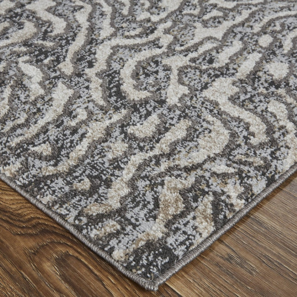 HomeRoots 4' Gray and Ivory Abstract Area Rug - Stylish, Stain-Resistant Power Loom Design for Modern Homes 12' X 15' 514962