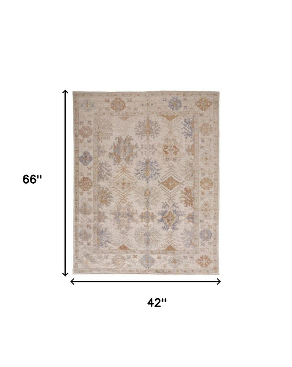 Homeroots 4' X 6' Beige And Brown Floral Hand Knotted Area Rug  Other Material 514963