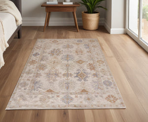 Homeroots 4' X 6' Beige And Brown Floral Hand Knotted Area Rug  Other Material 514963